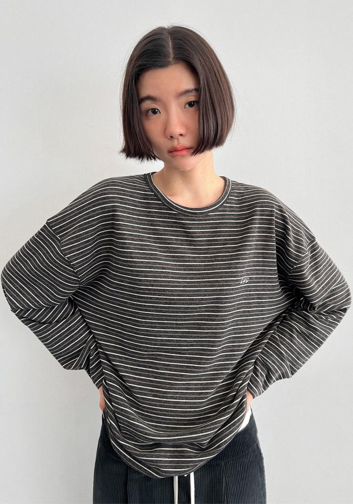 [2nd]FLEECE STRIPE T-SHIRT_DEEPCHARCOAL