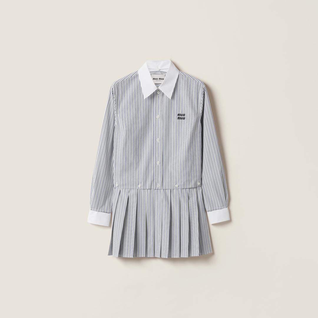 플리츠 스트라이프 포플린 미니드레스