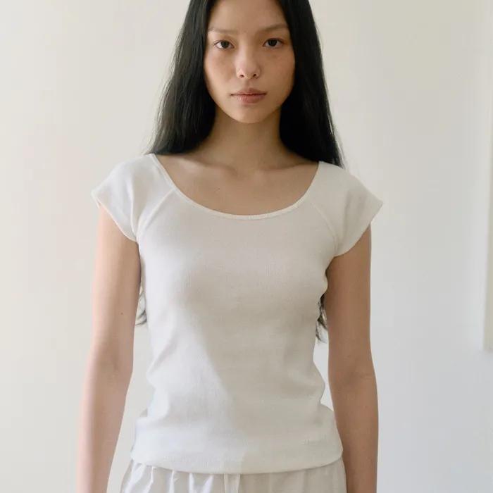 U-neck ribbed T-shirt_ivory