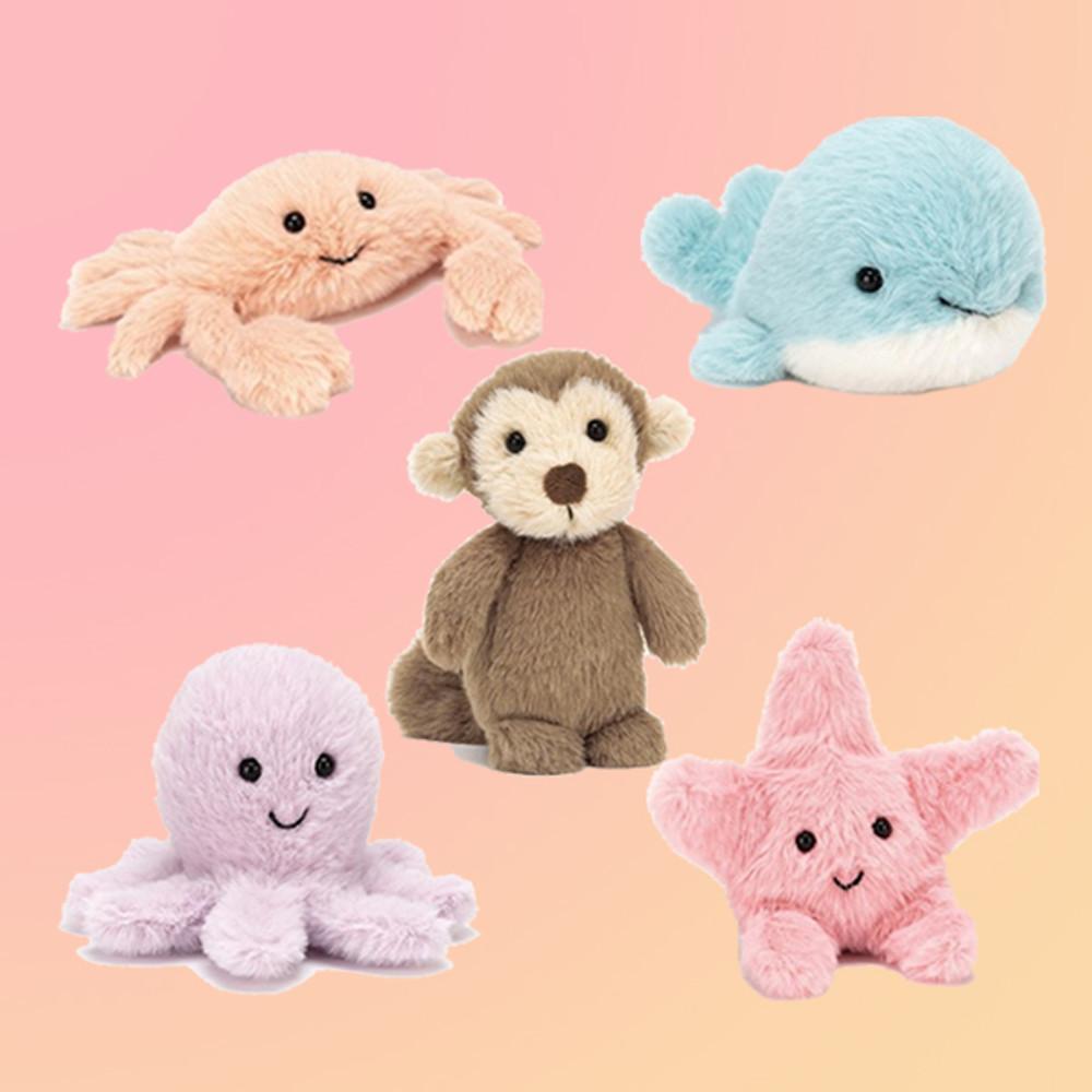 젤리캣 5종 수면 애착 인형 미니 사이즈 돌고래 원숭이 불가사리 문어 꽃게 11cm