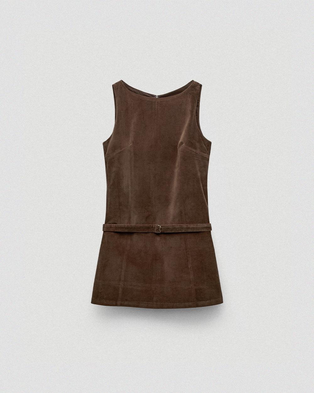 Sleeveless Square Neck Dress_Brown