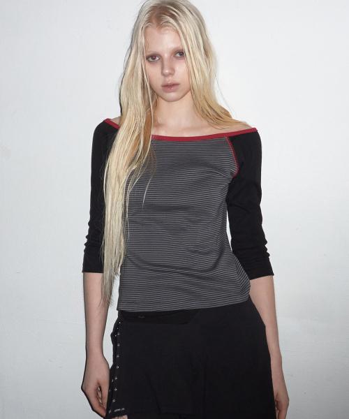 Stripe Raglan Stitch Tee Black