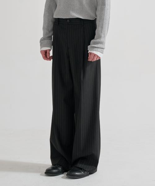 핀 스트라이프 와이드 트라우저 (블랙)