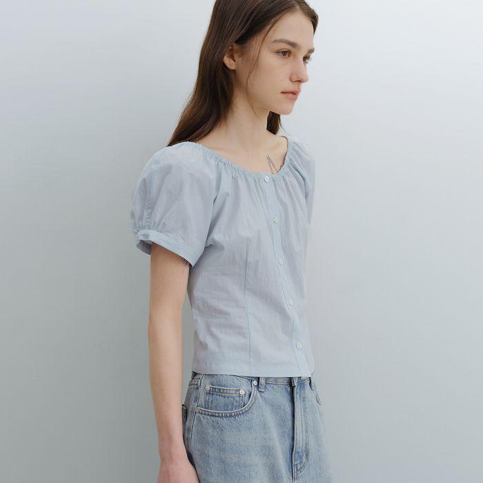 [6차] Shirring half blouse (sky blue)