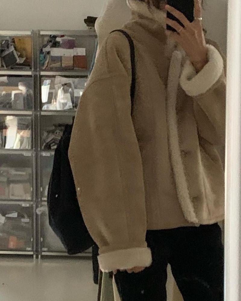 베르가못 런던 무스탕 겨울 양털 하프 코트 자켓 점퍼