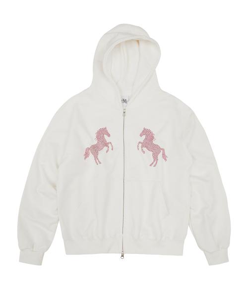 horse hood zip up (white)