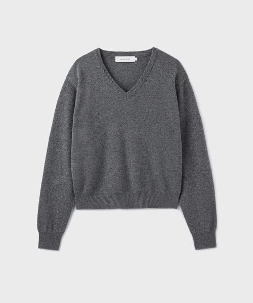 [WOMAN] CASHMERE WOOL V-NECK KNIT [DARK GRAY]