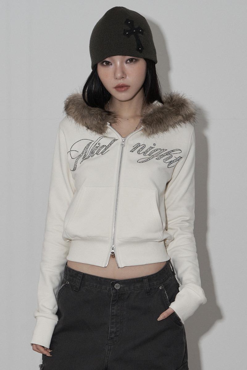 crop hair zip up (ivory)