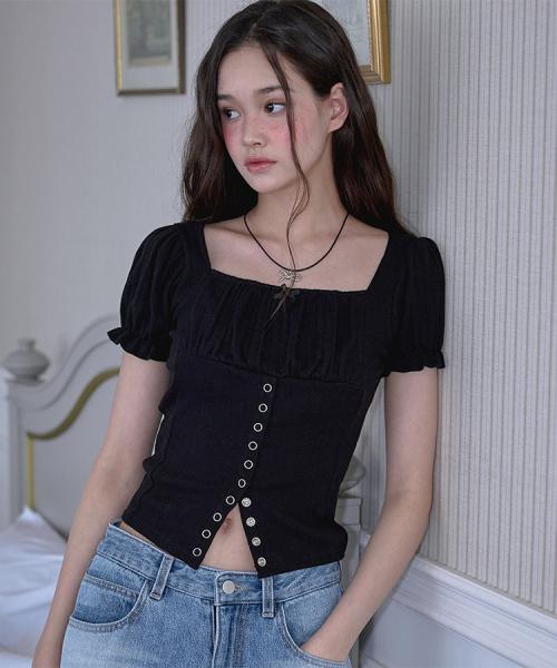 로제프란츠(ROSEFRANTZ)  Puff Shirring Ribbon T-shirt [Black] - 사이즈 & 후기 | 무신사