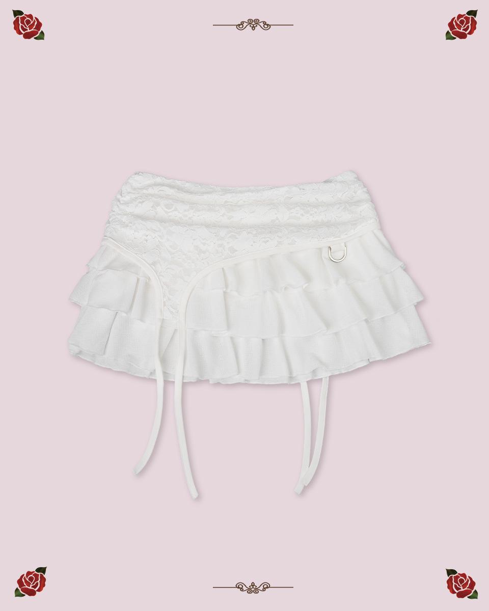 [3차 예약배송 1주소요]LACE GATER FRILL SKIRT [IVORY]