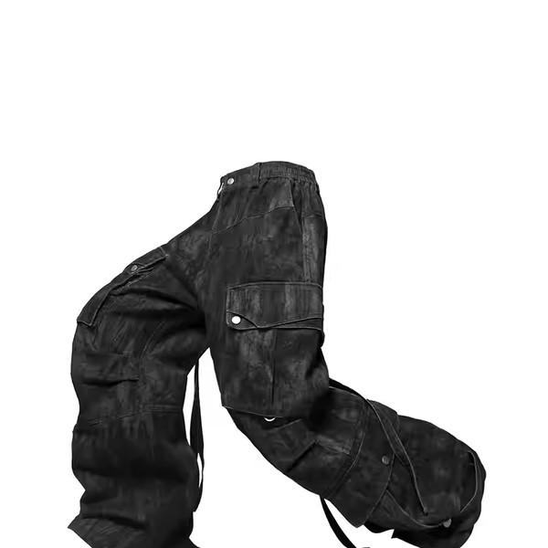 block surface multi-pocket adjustable ribbon bomber pants