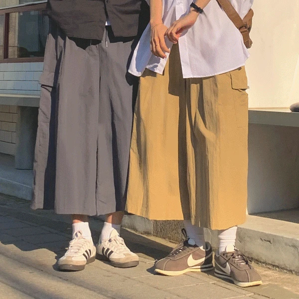 [1+1]베이크 카고 나일론 와이드 버뮤다 팬츠