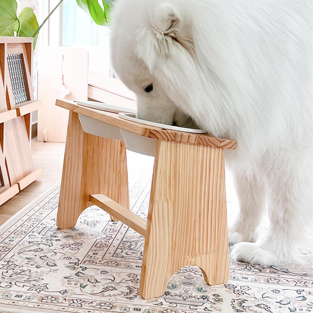 대형견 밥그릇 강아지식기 애견 원목 식탁 고양이물그릇 2구 수반