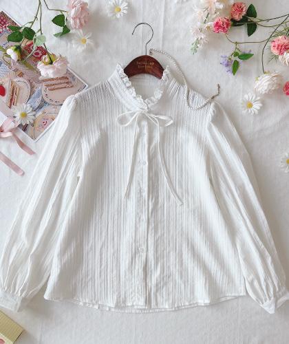 오메가 세로줄무늬 화이트 블라우스