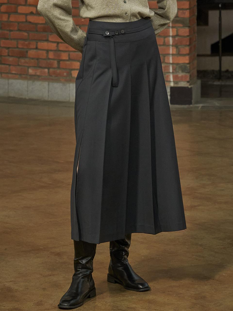 comos 909 pleats slit skirt (charcoal)