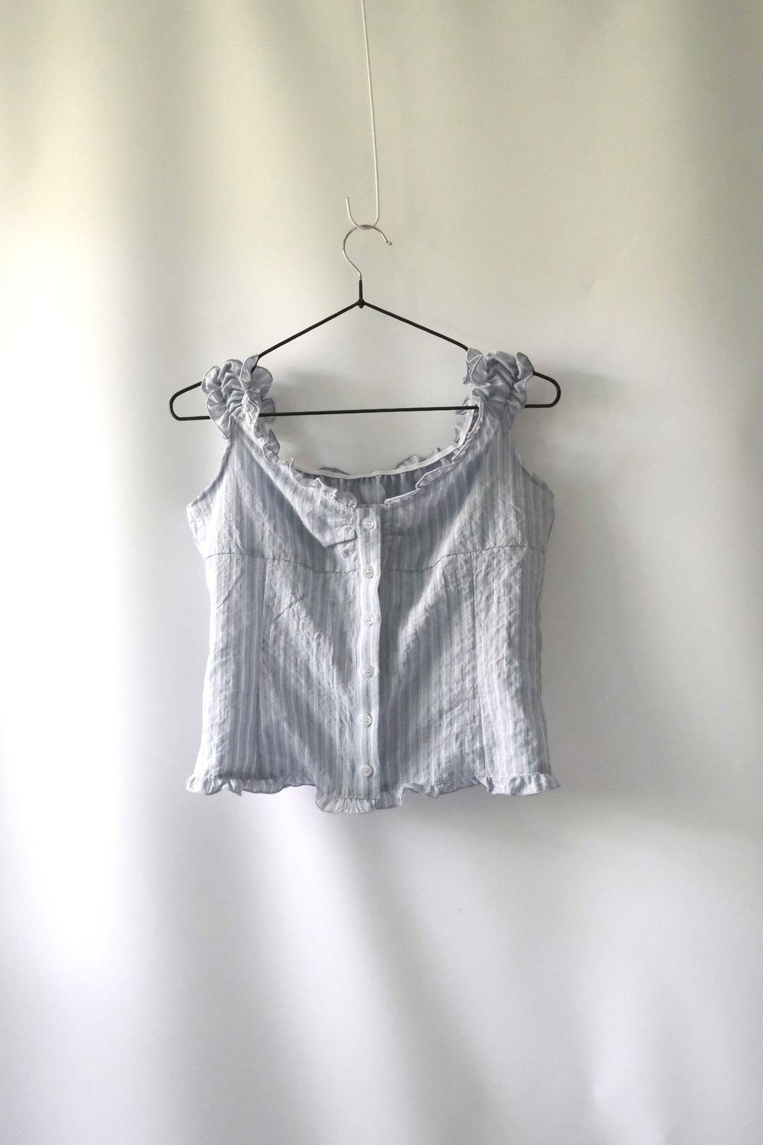 스트라이프 프릴 블라우스(블루)