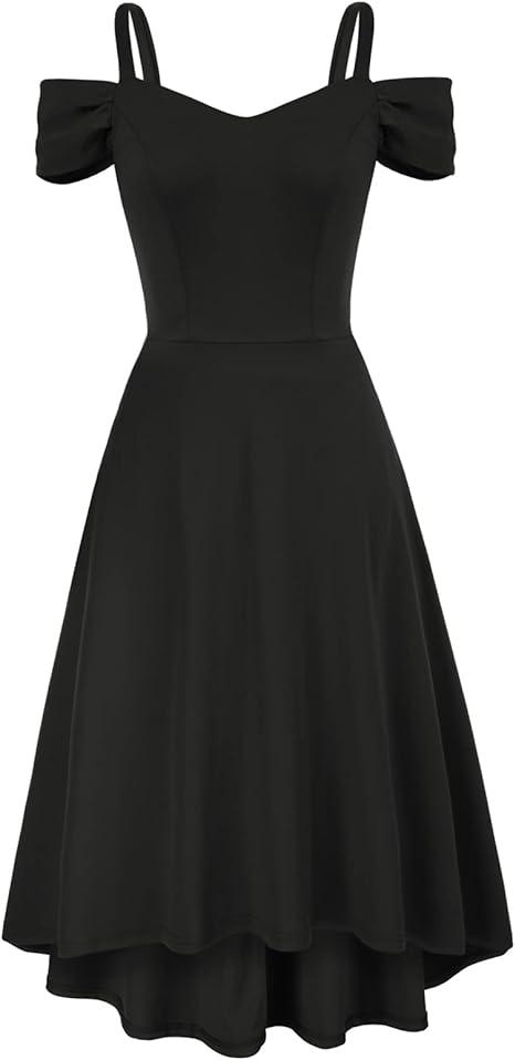 GRACE KARIN Women Cold Shoulder Party Dress V-Neck High-Low Hem Flared A-Line Dress