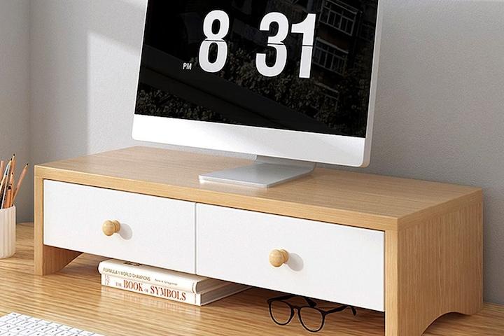 모니터 원목 받침대 서랍 컴퓨터 거치대 데스크테리어 책상 선반