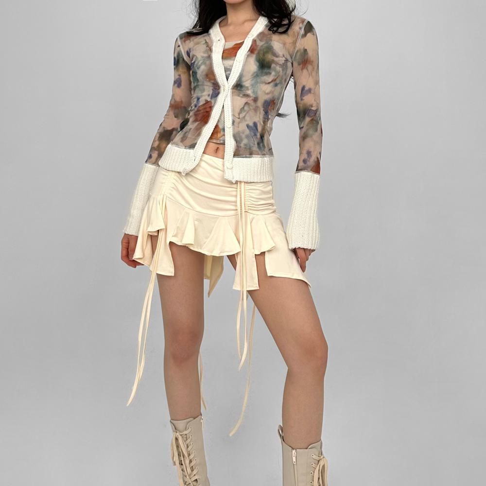 언발 셔링 스트링 러플 리본 미니 스커트 2COLOR * 유니크 발레코어룩