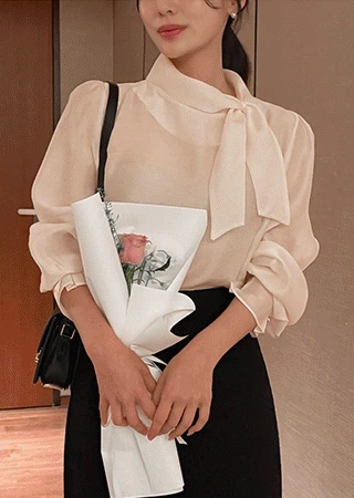 [하객룩] 러블 타이 리본 블라우스