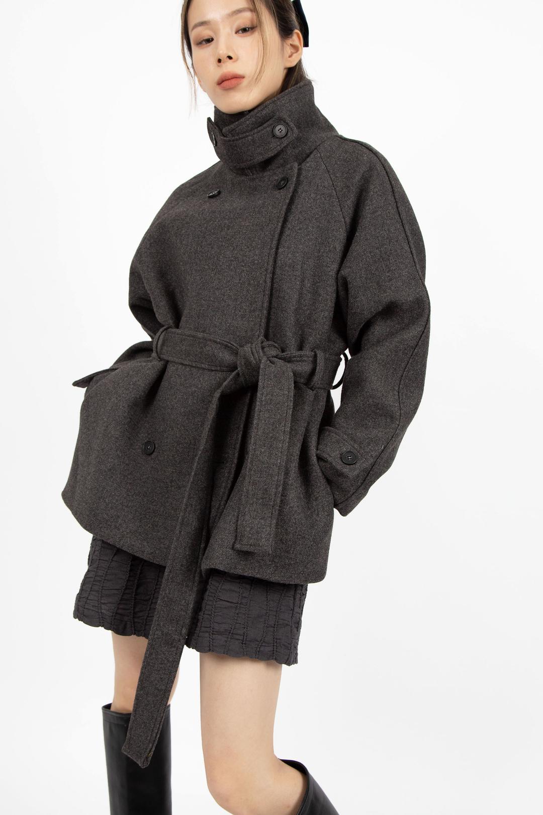 릿킴 DOUBLE BREASTED BELTED HALF COAT