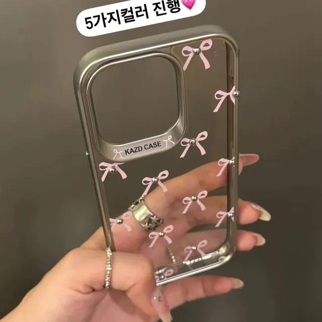 16시리즈가능✨발레코어 리본 실버테두리 키치 아이폰케이스 범퍼케이스 투명케이스 아이폰12 13 14 15 프로 맥스 우정케이스