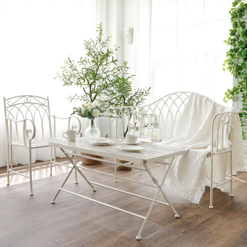 마르세유 화이트 빈티지 철제 야외 카페 의자 테이블 벤치 가든 인테리어 테라스 정원 장식 가구