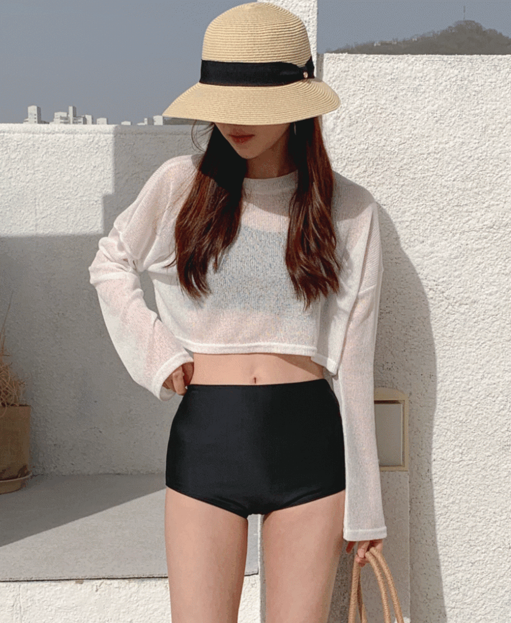 에어 크롭 시스루 긴팔 티셔츠 [비키니커버업/물놀이,비치웨어,워터파크,비치룩,수영복커버업,휴양지룩]