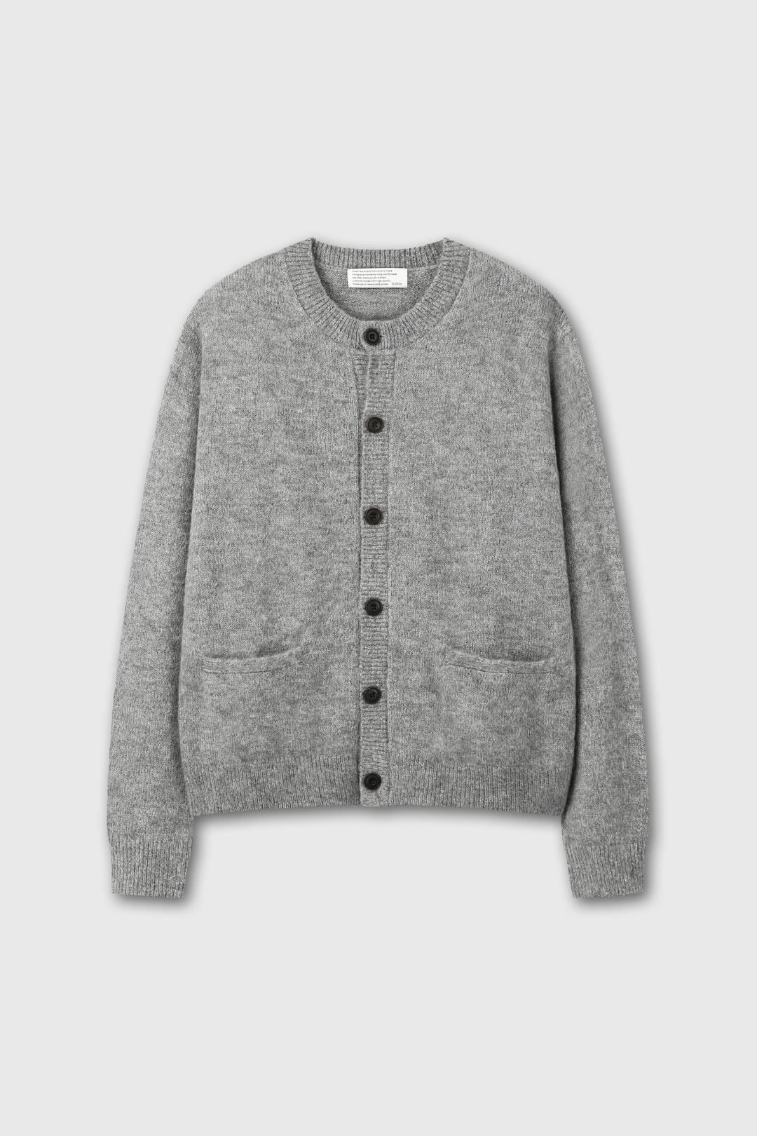 HAIRY ROUND NECK CARDIGAN (GRAY)
