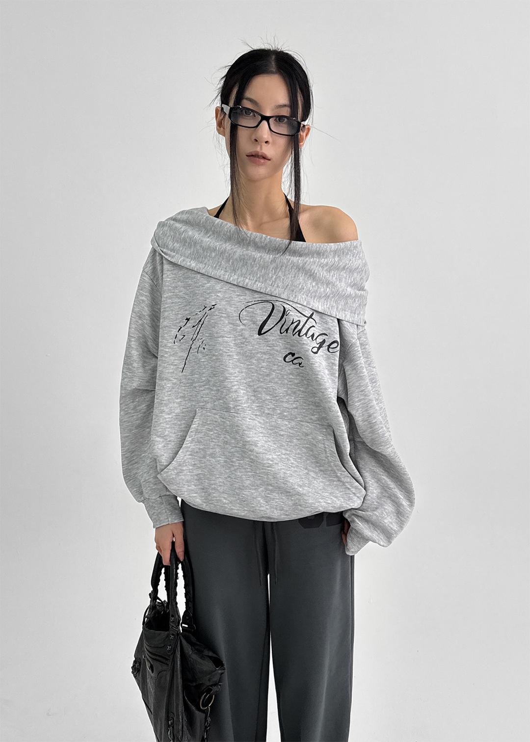 럽턴 카울넥 레터링 후드티