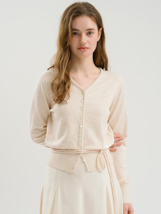 D Viscos Vneck String Cardigan_Oatmeal