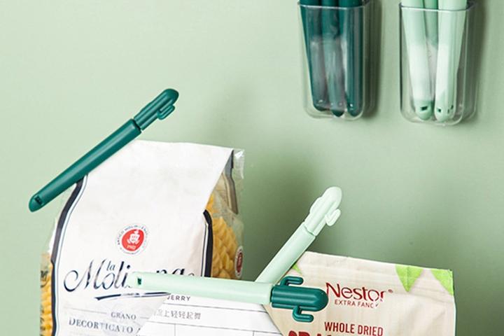 선인장 밀봉 집게 클립 5개 자석 부착 케이스 세트 2colors