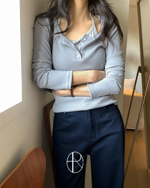 [여리핏/포인트][MADE] 시슬린 헨리넥 골지 티셔츠