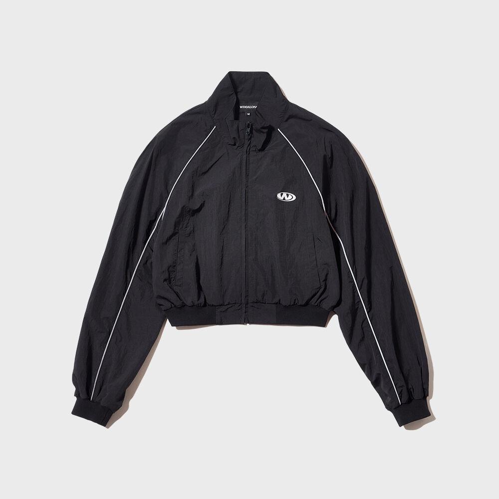 Track logo piping crop zip-up - BLACK
