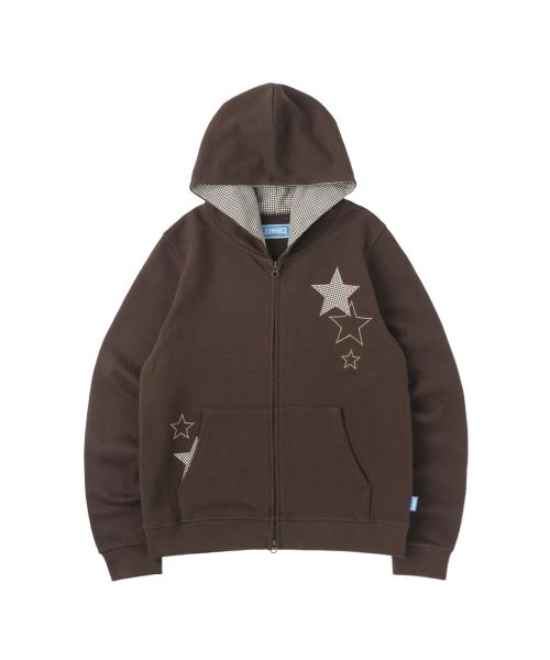 Stars Zip Up Hoodie - Brown