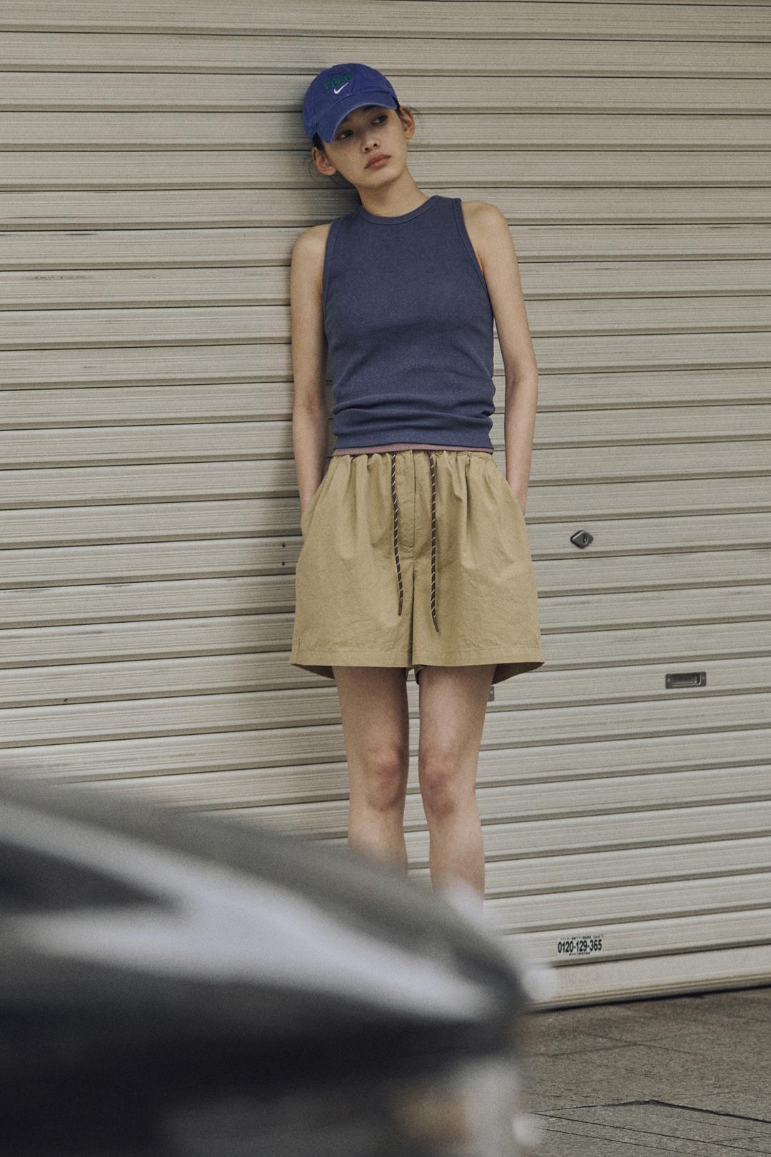 WINGLE BANDING COTTON SHORT PANTS_BEIGE
