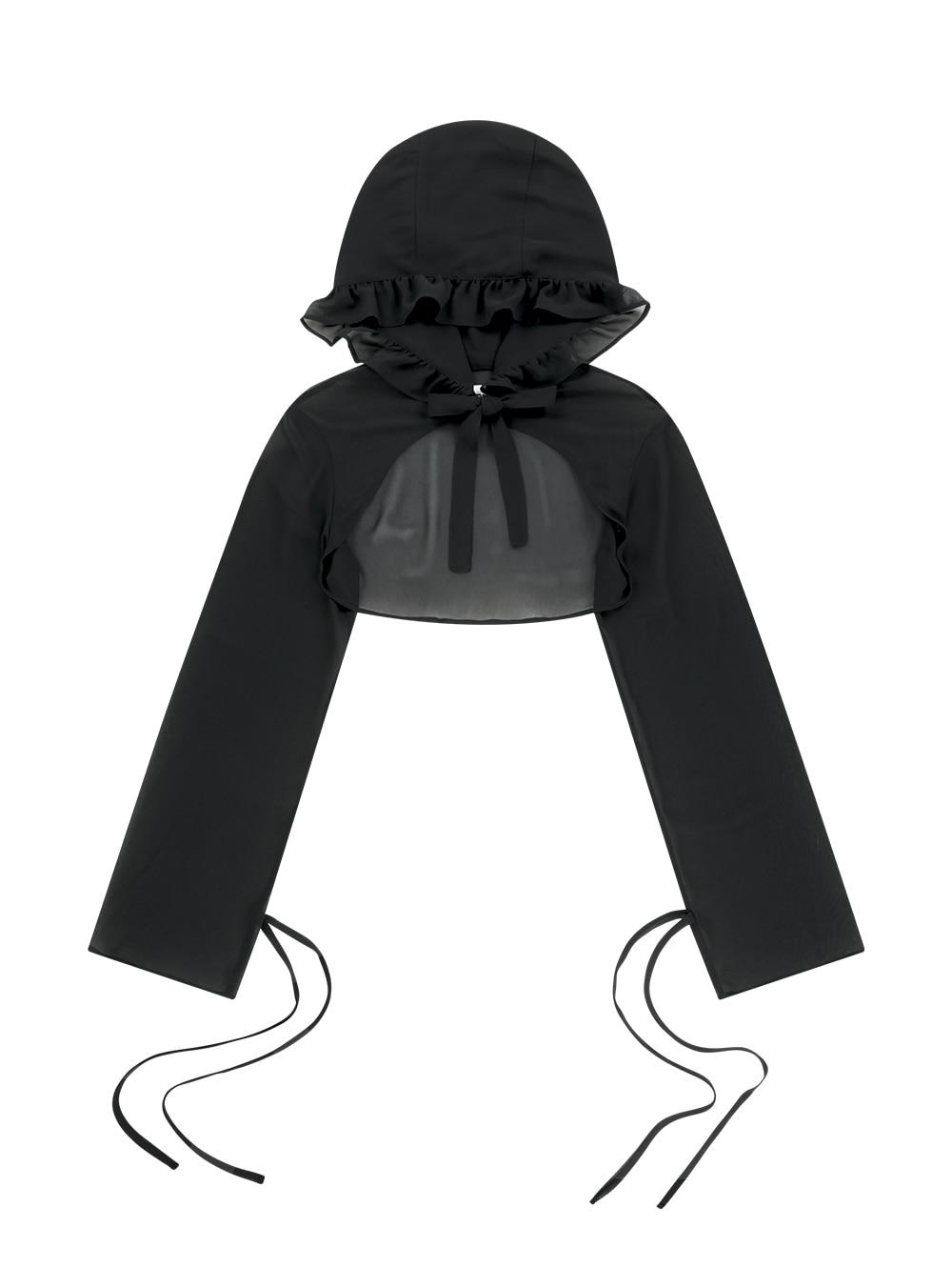 [5월 30일 예약발송] CHIFFON HOODED BOLERO [BLACK]