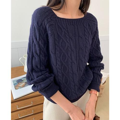 럭키룸 [세일]스퀘어케이블니트