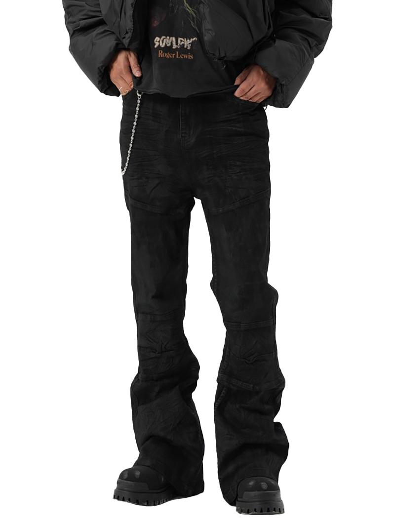 Coated Slightly Brushed Wax Flared Denim Pants