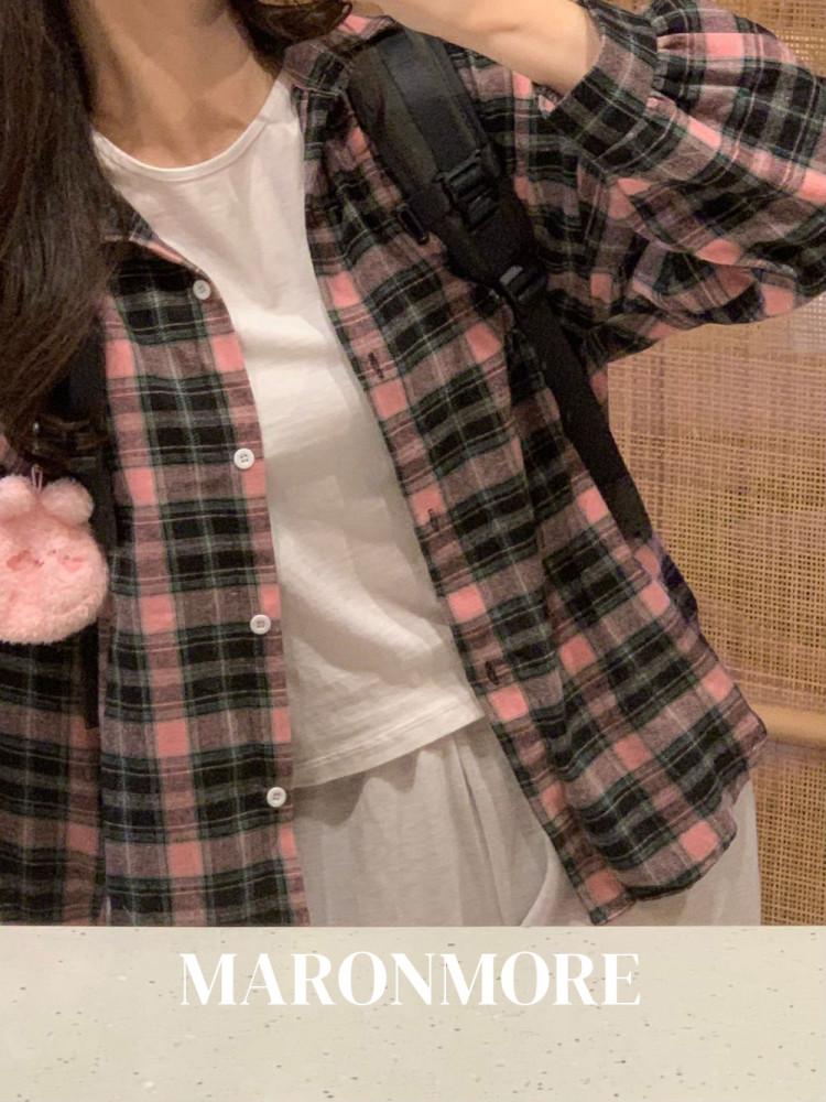 캐캐체 핑크 체크 셔츠