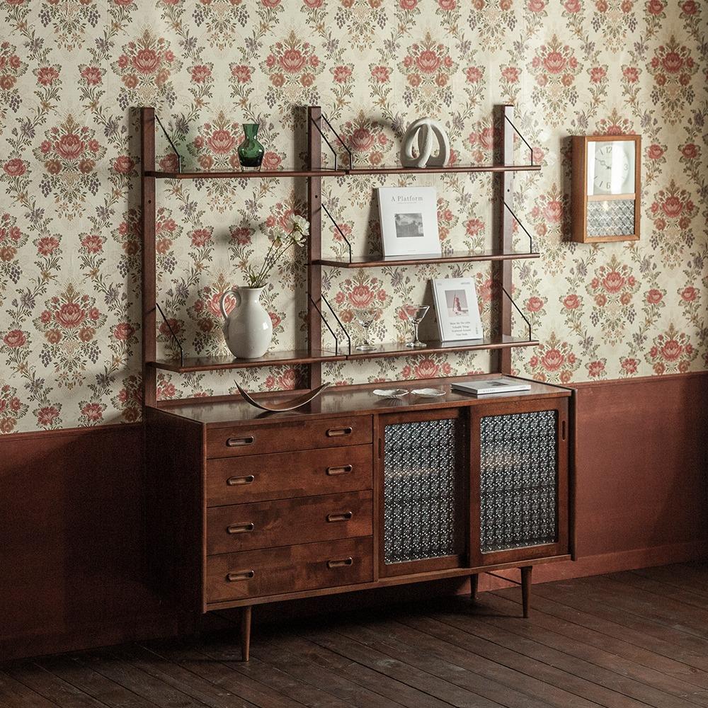 델마 와이드 원목 선반 유리수납장