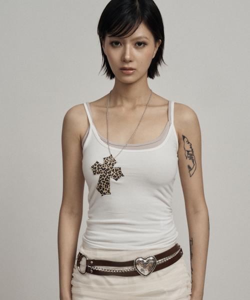 White leopard cross necklace sleeveless