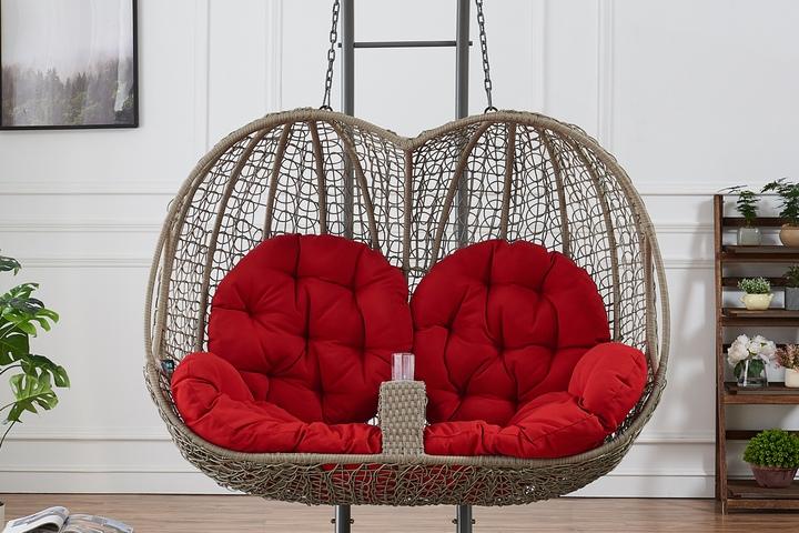 여유안 프리미엄 가든 홈바 컵홀터 회전형 라탄 2인용 흔들 그네의자