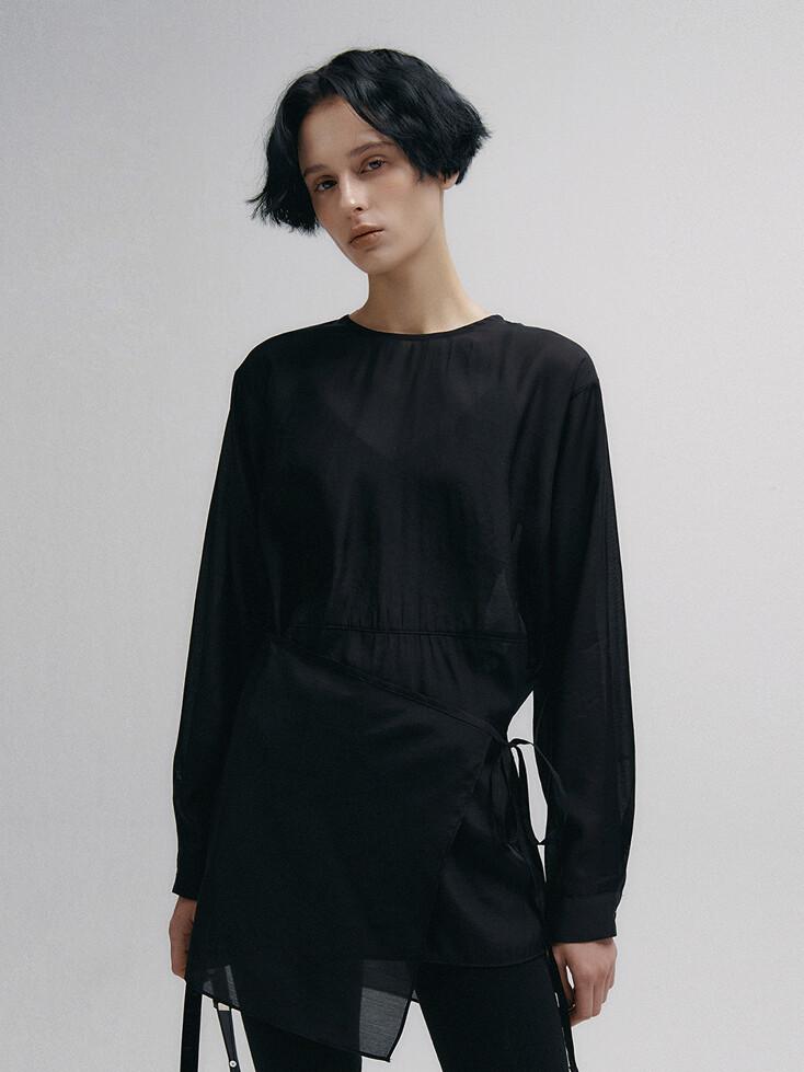 Glow Tencel Wrap Blouse (Black)