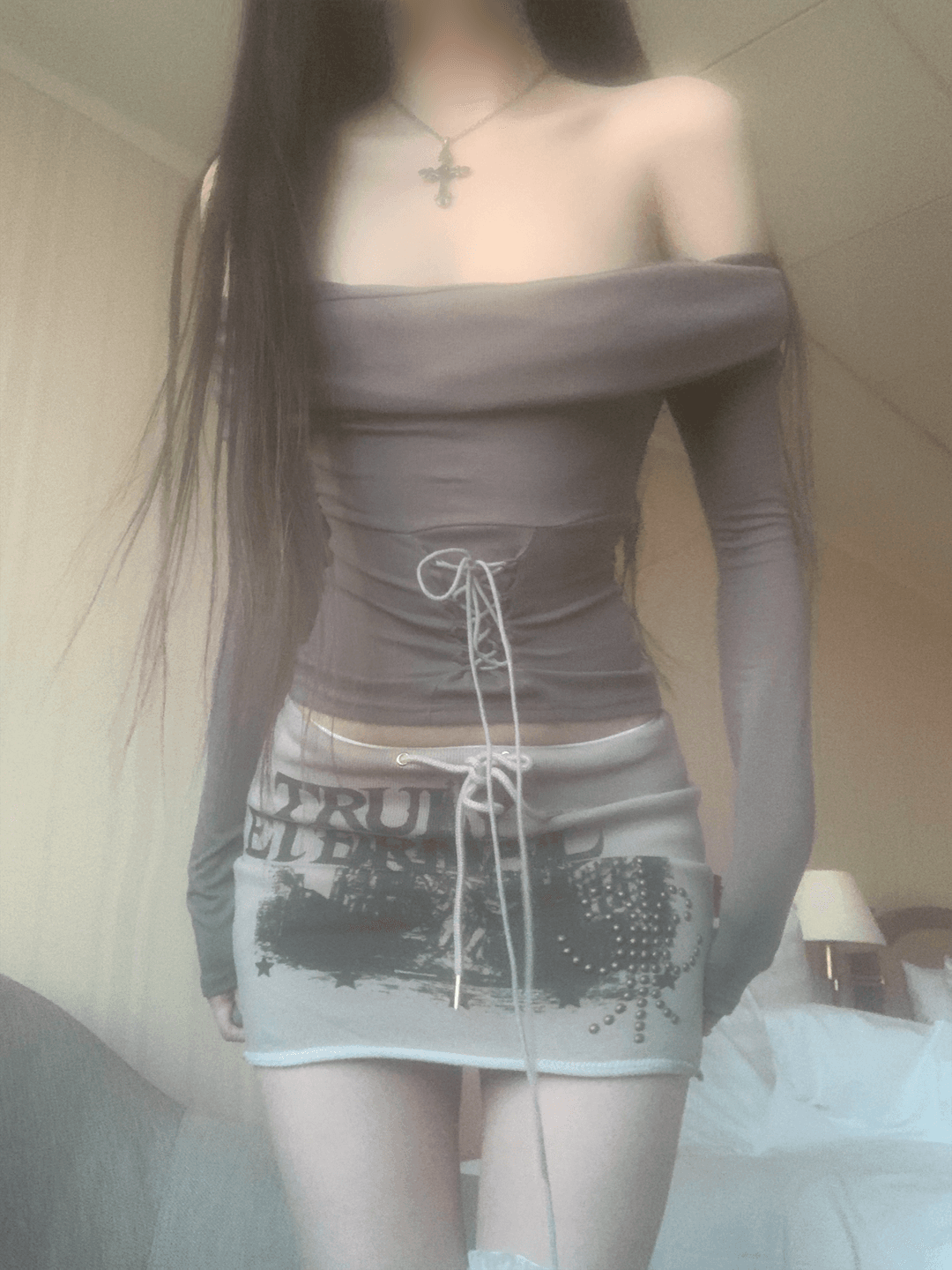 Connito Off-Shoulder Corset Top (dark brown)