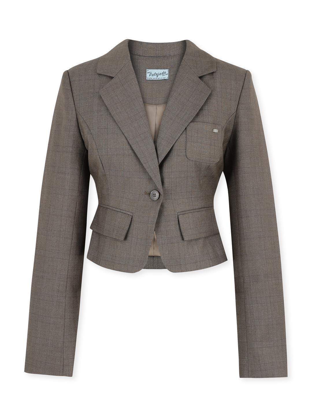 Demure Crop Set-Up Jacket In Brown