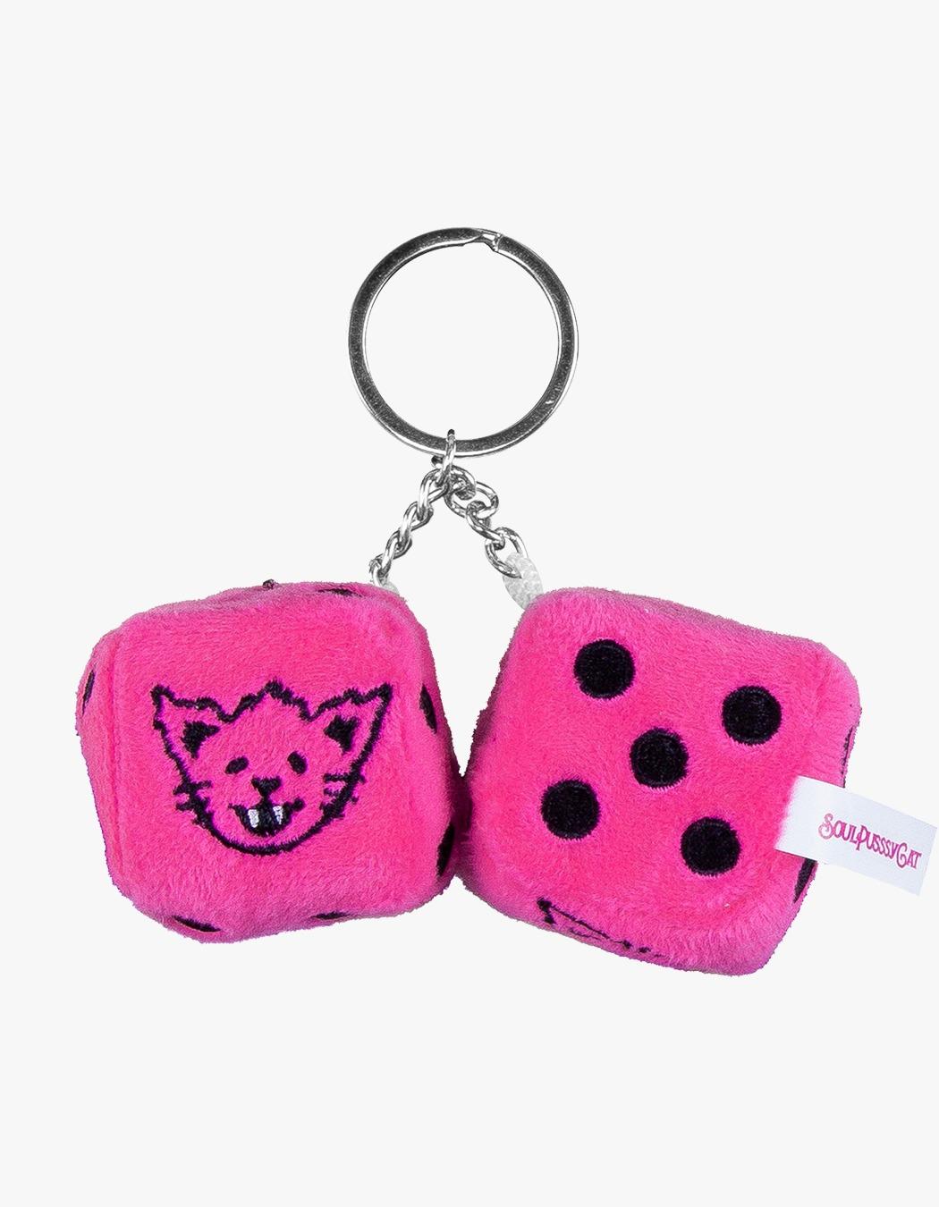 Fuzzzy Cat™ Plush Dice Keychain - Neon Pink