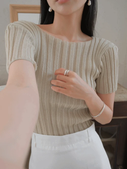 리븐 린넨 골지 반팔 니트_Riven knit