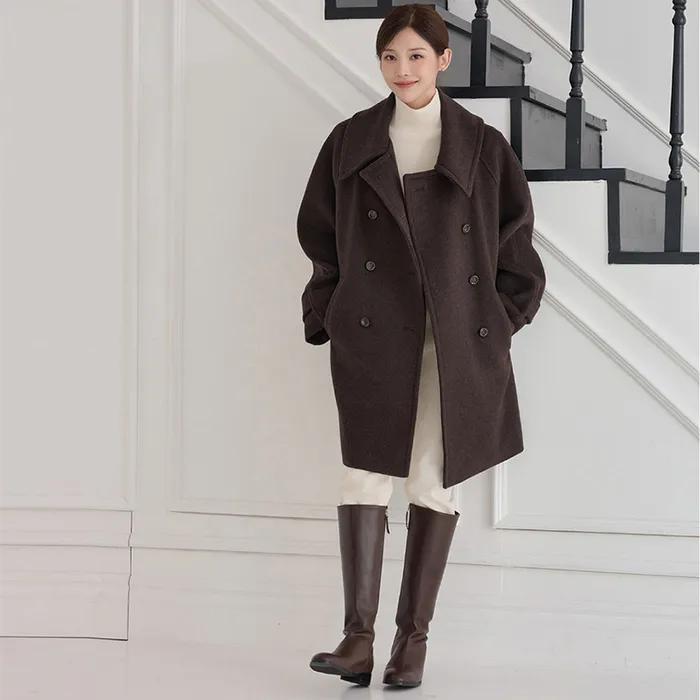 WIDE COLLAR WOOL HALF COAT BROWN 와이드 카라 울 하프 코트 브라운