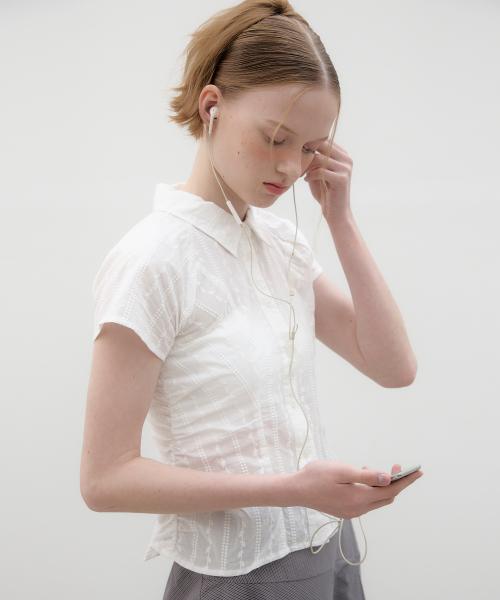 Broderie Shirring Shirt - White